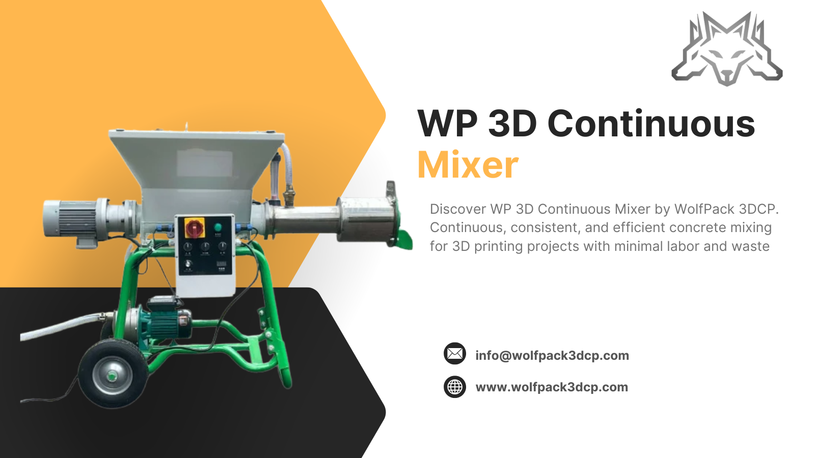 WP 3D Continuous Mixer by WolfPack 3DCP – Efficient Mixing